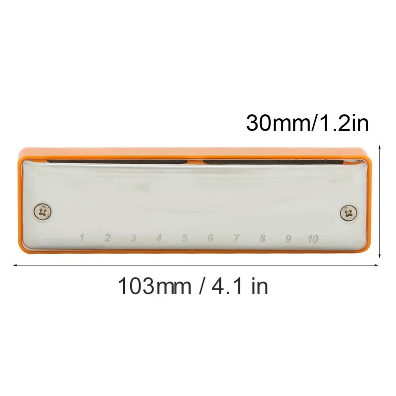 Blues Harmonica 10‑Hole Mouthorgan E Key Wind Instrument Waterproof Corrosion‑Resistant(Orange
