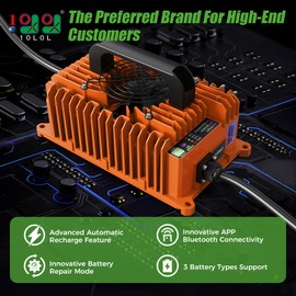 10L0L 15 Amp 48 Volt Golf Cart Charger for EZGO RXV & TXT, Smart Golf Cart Battery Charger, 3 Battery Types Support, Battery Repair, Automatic Power Recharge, IP67 Waterproof, 3-pin Triangular Plug