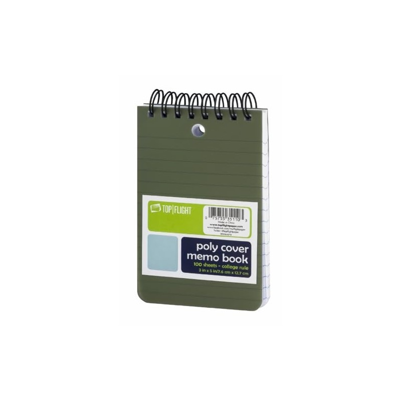 Top Flight Poly Cover Memo Book 3x5 in Top Wire