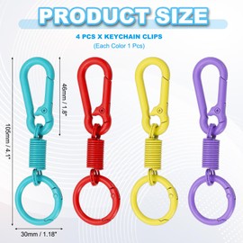 PATIKIL Keychain Clips with O Rings, 4 Pcs Quick Release Key Chain Rings Metal Key Ring Holder Spring Snap Hook Organizer for Car Keys, Backpack, Women, Man, Red/Purple/Yellow/Blue