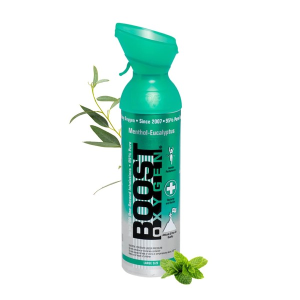 Boost Oxygen Oxygen tab for on the go with 95% oxygen, 1 x 9 L oxygen can with oxygen mask for more than 150 inhalations, mobile oxygen inhaler (menthol-eucalyptus flavour)