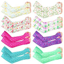 MERTURN 8 Pairs Cooling Arm Sleeves for Women Anti-Slip Gardening Sleeves UV Sun Protection with Thumb Hole Arm Protection Sleeves to Cover Arms for Women Men Gardening Running Fishing