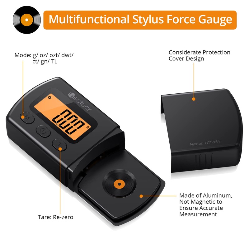 Neoteck Digital Turntable Stylus Force Scale Gauge 0.01g/5.00g Orange LCD