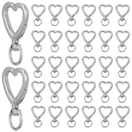 30Pcs Heart Shape Keychains Metal Spring Key Chain Sturdy Heart Keychain Clip Hardware Accessories for Handbag DIY Bags Keys Rings and Card Holders Craft Making Hanging Buckle Key Ring（Silver）