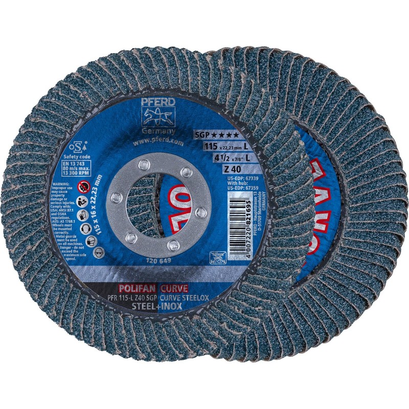 PFERD 67339 4-1/2" x 7/8" POLIFAN CURVE Flap Disc SGP,