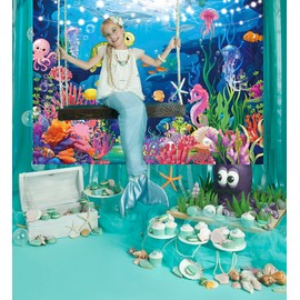 Under the Sea Backdrop Underwater Coral Ocean Animal Photography Background Sea Theme Birthday Baby Shower Party Decorations Photo Booth Props (8x6FT（240x180cm）)