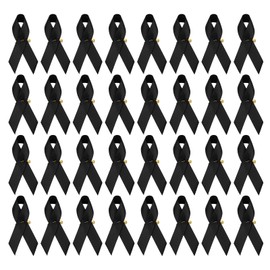 PATIKIL Ribbon Pins, 100Pcs Black Awareness Ribbon Satin with Safety Pins for International Day