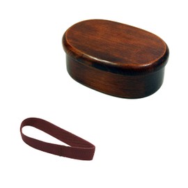 Osaka Choseido Wooden Hollow Bento Box, Oblong Oval (Heathered Fabric), Lacquered Lacquer, 1 Tier, With Divider, Lunch Band, Bonus Small (300cc), Brown Band Included