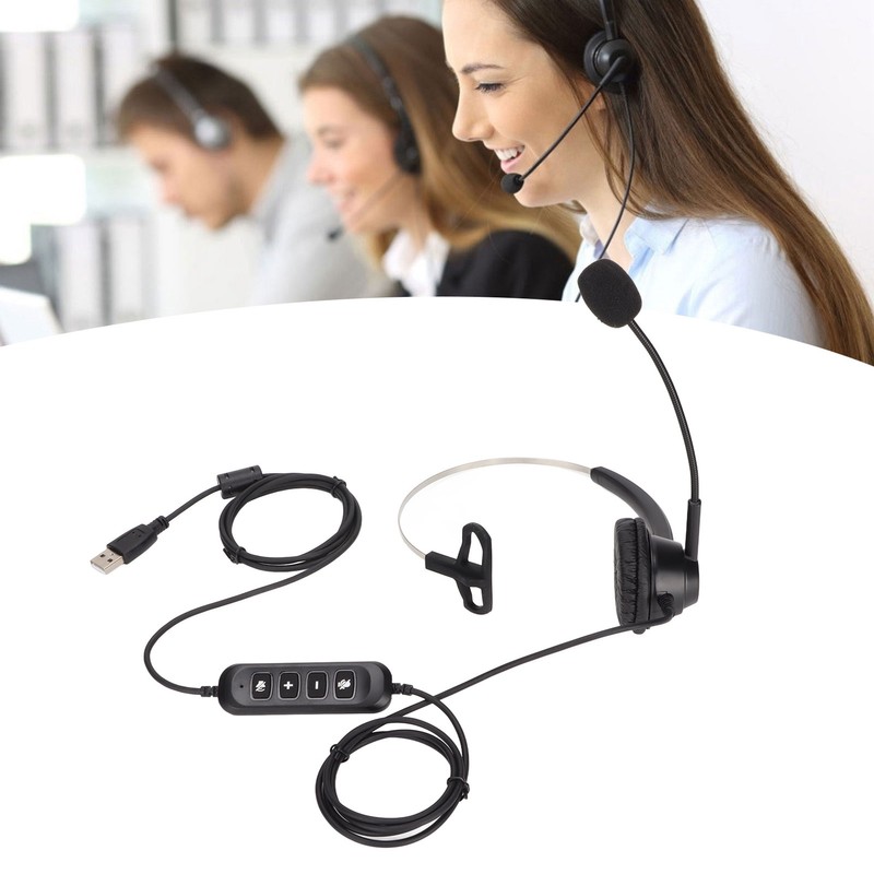 H360‑USB‑3 Telephone Headset Black Volume Adjustment Mute Single Sided Earphone