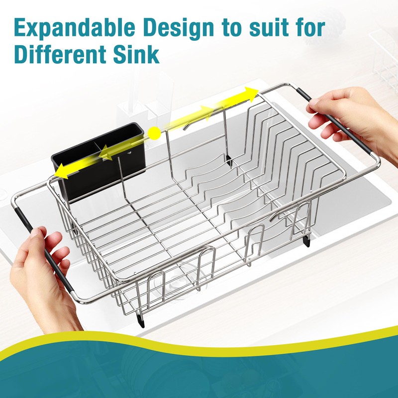 JASIWAY Dish Drying Rack in Sink, Expandable Stainless Steel Dish