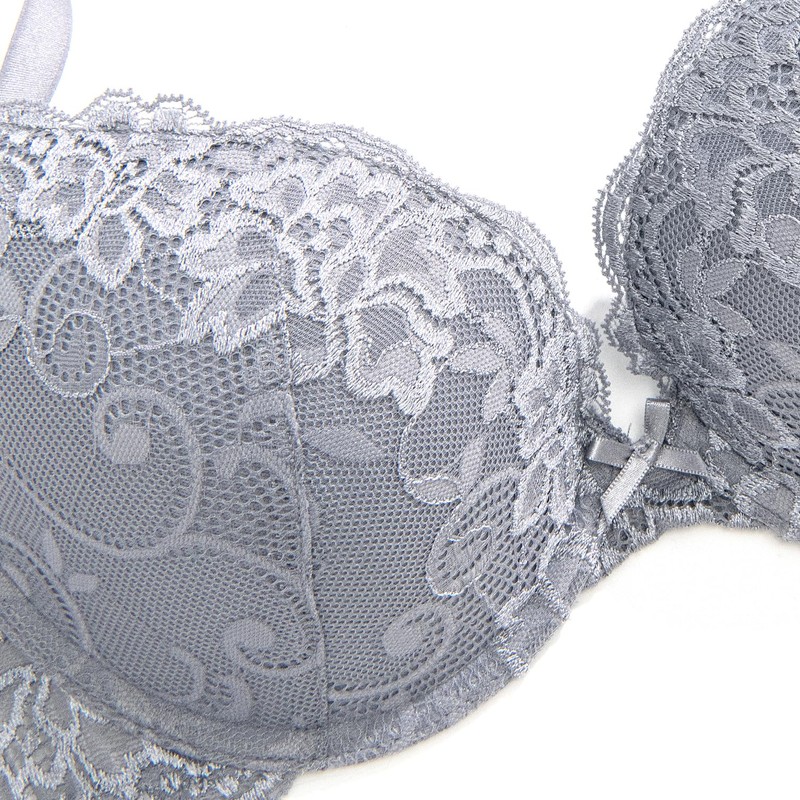 Wingslove Women's Push-Up Bra with Floral Lace, Padded, Underwired, Comfort
