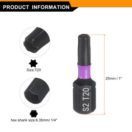 sourcing map 8pcs T20 Torx Screwdriver Bit 1/4" Hex Shank 25mm/1" Length Magnetic Star 6 Point Head Hex Bits S2 Steel Screw Driver Bit Industrial Grade Electric Drill Bits