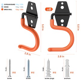 HUPBIPY 6 Pack Garage Hooks(S Hook), Garden Tool Organizer Wall Mount Garage Organizers and Storage with Heavy Duty Hooks Tool Hangers for Garage Wall, Shed, Garden (Orange S Hook, S Hook)