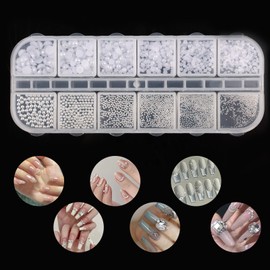 Nail Art Strasssteine 1 Schachtel, Nail Charms, 12 Typen Weiße Perlen Für Nägel, Flatback Rhinestones, Klein Edelstahl-Perlen, Nagel Deko, Nagel Zubehör