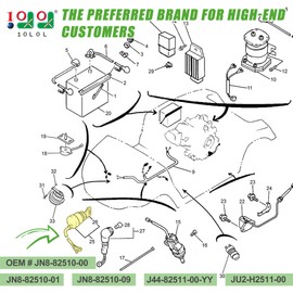 10L0L Ignition Key Switch for Yamaha G11, G16, G19, G20, G21, and G22 Gas and Electric Golf Carts - JN8-82510-09-00 Main Switch Assy with Replacement Key J44-82511-00-YY JU2-H2511-00