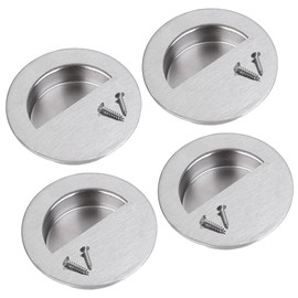 Mesee 4 Pieces Recessed Door Handles 60mm Stainless Steel Round Flush Sliding Pull Cabinet Handle Hidden Finger Pulls Circular Drawer Handles with Concealed Screws for Dresser Closet Door Handle