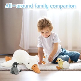 MorisMos Giant Goose Cuddly Toy XXL with 3 Babies in the Belly 60 cm Long Plush Goose Stuffed Toy Cushion Geese Birthday Christmas Gift Children