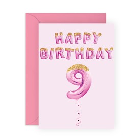 Central 23 9th Birthday Card For Girl - Girls Birthday Cards 9 Year Old - Pink Party Balloons - Ninth Birthday Card For Daughter Granddaughter Niece - Comes With Fun Stickers - Made In The UK