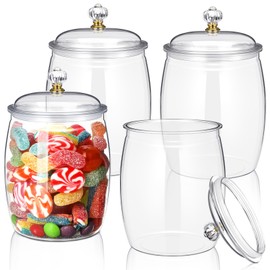 Nuogo 4 Pcs Candy and Cookie Jar Plastic Jars with Lids Decorative Apothecary Jars Candy Buffet Containers Clear Airtight Food Storage Canister Home Decoration (64 oz)