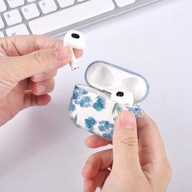 QINGQING Protective Case Cover Compatible with Airpods 3, Clear Floral with Keychain Airpod 3rd Generation Charging Cases 2021, Shockproof and Front LED Visible, Green Floral