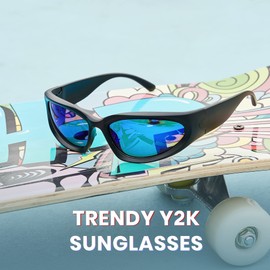 Cyxus Y2K Sunglasses Polarised Sunglasses Wrap Around Frame UV400 Protection for Cycling Travel Driving Fishing Golf (1083 Purple)