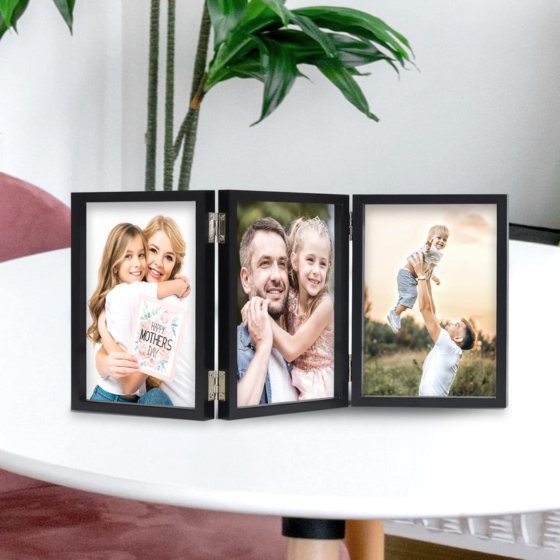 3 Picture Frame 5x7 Black Triple Hinged MDF Wood with