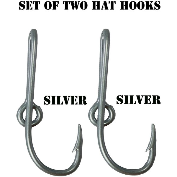 BT Outdoors Custom Colored Eagle Claw Silver Hat Fish Hooks for Cap (Set of Two Hat Hook pins) Two Silver Hat Hook Clip