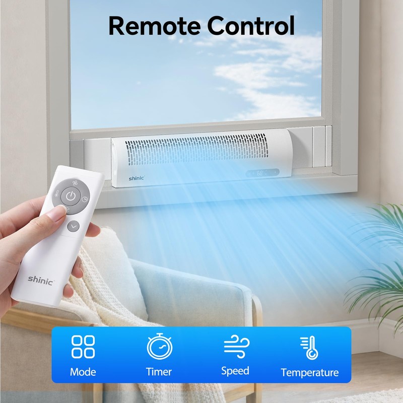 shinic Window Fan with Reversible Airflow, 4 Speeds, Thermostat Remote