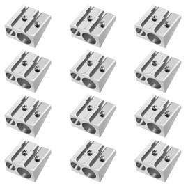 12PCS Metal Pencil Sharpeners, Small Sharpener for Colored Pencils Crayons, 2-Hole Manual Pencil Sharpener Aluminum Alloy, Stationery for School Home Office Supplies