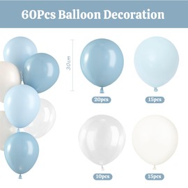 Balloons Blue White Pack of 60, Blue Balloons Light Blue Helium Balloons, White Blue Latex Balloons, Blue White Balloons for Boys Birthday Baby Shower Christening Baby Shower Wedding Party Decoration
