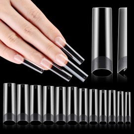 INENK Flattened No C Curve, XXL Square Nail Tips, Half Matte Clear Half Cover Tapered Square Straight Flat Tips for Acrylic Nails Salons Home DIY Extensions(12 Sizes 240PCS)