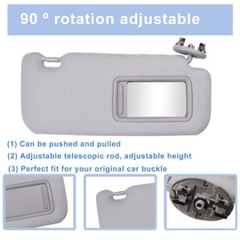 Right Passenger Side Sun Visor Gray Fit for Toyota Corolla 2008 2009 2010 2011 2012 2013 Front Right Sun Visor Replace 74310-12L80-B0