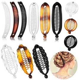 12 Pieces Banana Hair Clips Classic Clincher Combs Large Double Comb Fishtail Hair Clip Banana Ponytail Holder Clip for Women, 4 Styles