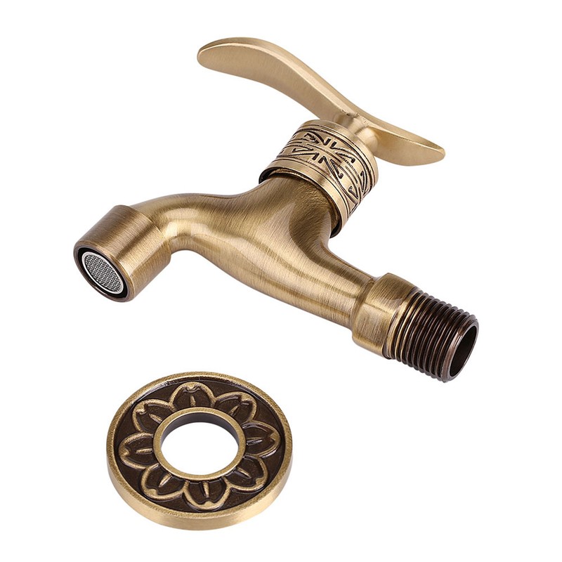 Antique Style Brass Washing Machine Faucet Wall Mount Laundry Cold
