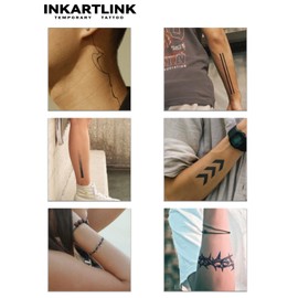 INKARTLINK Tattoo Tech, 6 Sheets Semi Permanent Tattoo, Adult Art Design Temporary Tattoos, Lasts 1-2 Weeks, Waterproof, Realistic Look, No Adhesive, No Reflection (Men Line Design)