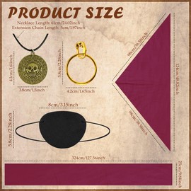 Vifcotlyp Pirate Costume Men, 5PCS Pirate Costume Accessories Set with Pirates Bandana Head Scarf Eye Patch Necklace Earring for Cosplay Party