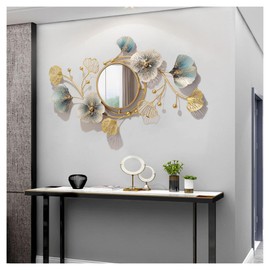 Hoernflk Metal Decorative Wall Mirrors for Living Room,Large Metal Wall Mirrors Ginkgo Leaf Wall Decor Mirror for Entrance Bedroom Living Room,118 * 68cm