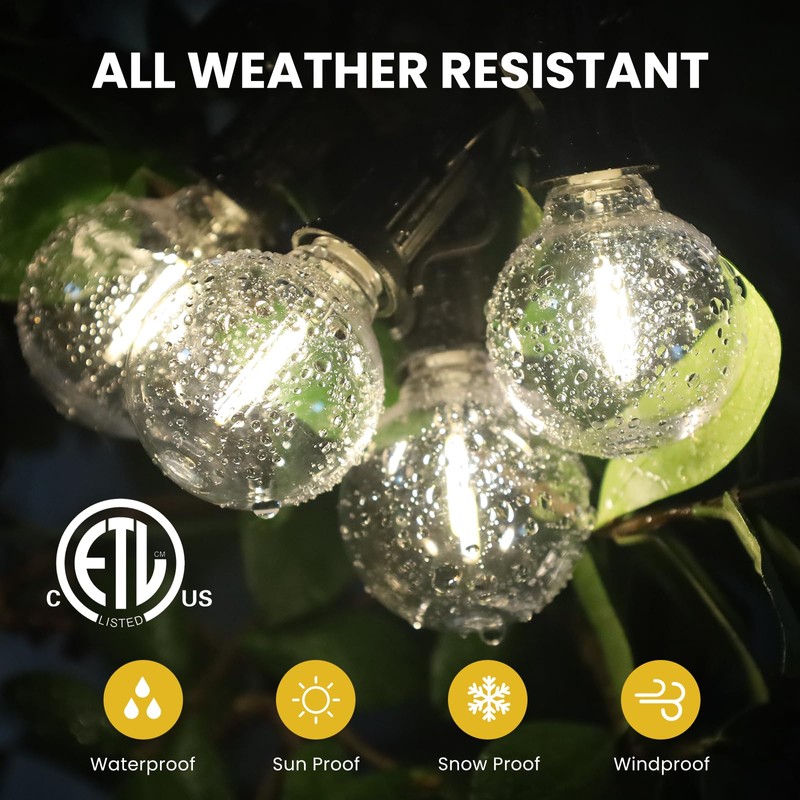 100FT Solar String Lights Outdoor Waterproof with Remote, G40 Solar