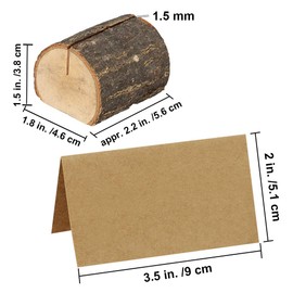 Supla 20 Pcs Rustic Wood Place Card Holders Wooden Table Numbers Holder Stand Wooden Bark Memo Holder Card Photo Picture Note Clip Holders and Kraft Place Cards Bulk Wedding Party Table Number Sign