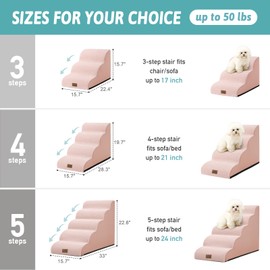 COZY KISS Dog Stairs for Small Dogs 19.7" H, Curved Dog Step for Puppy, Older or Cat, Medium Pet Ramp for Sofa, Couch or Bed, Ladder with High Density Foam, 15.7x28.3x19.7 inch, 4 Step, Pink