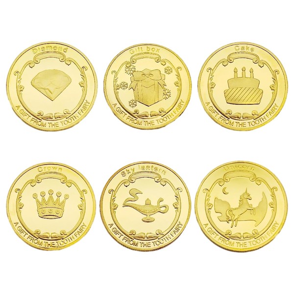 JTMKYO 6 Pieces Tooth Fairy Gold Coins with Acrylic Box, Tooth Fairy Coin Gifts for Boys and Girls, Tooth Fairy Gold Coin Gifts for Children, Tooth Fairy Gold Coins for Children