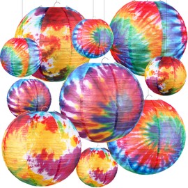 10 Pcs Tie Dyed Groovy Paper Lanterns Chinese/Japanese Lanterns Groovy Party Decorations Tie Dye Party Supplies Classroom Hanging Ceiling Decorations for Home Decor Parties Weddings (12 Inch/ 6 Inch)