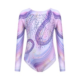 trudge Children's leotard leotard girls leotard long sleeve jersey training dance wear gymnastics body dance wear competition 3-12 years, Liquid Purple