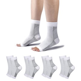 TOMILIOLD 4 Pairs Compression Socks Women Men Ankle Bandage Ankle Bandage Achilles Tendon Bandage Ankle Orthopaedic Compression Socks Foot Bandage, White