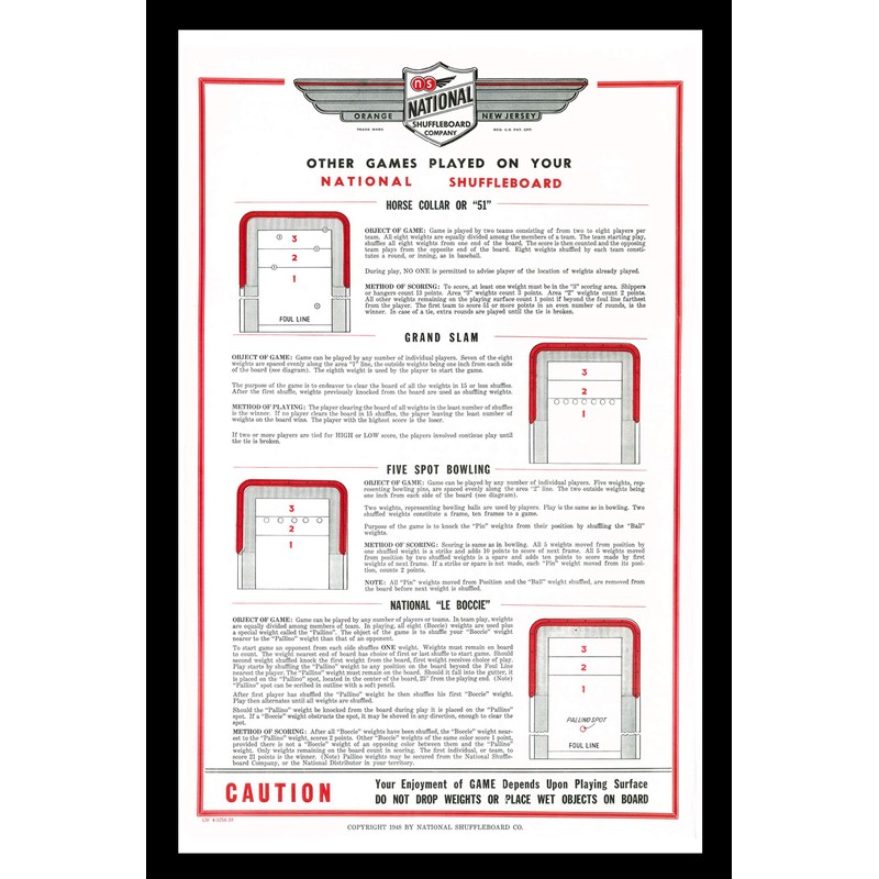 Zieglerworld Framed Art - National Shuffleboard Table Rules Poster -