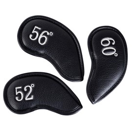 Golf Wedge Cover, Magnetic Club Head Cover Set, 3 pcs (52°, 56°, 60°), Synthetic Leather, Black, Silver Number, Left and Right