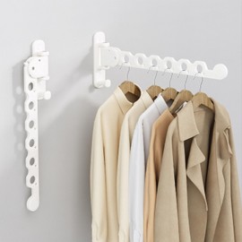 iMonse Wall Mount Clothes Drying Racks White Clothes Drying Organizer Rack Garment Hooks Aluminium Retractable Folding Indoor Wall Mounted Hanger Space Saver for Laundry Room Bedroom White 2Pack