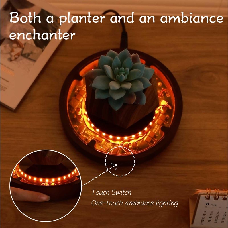 CENTRALEV Magnetic Levitating Plant Pot with LED Light, 360° Rotating