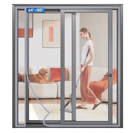 LONGEAS Magnetic Screen Door Left Right Side Opening Upgraded PET Mesh Greater Than Fiberglass and Polyester,Keep Bugs Out,Pet & Kid Friendly,Suitable for Sliding Doors,Patio French Doors-64" X 80"