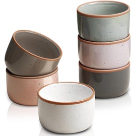 Morandi Color Ramekins Set of 6, 6 oz Creme Brulee Bowls Oven Safe, Porcelain Mini Cheesecake Pans, Small Baking Dish, Dipping Sauce Bowls for Souffle, Ice Cream